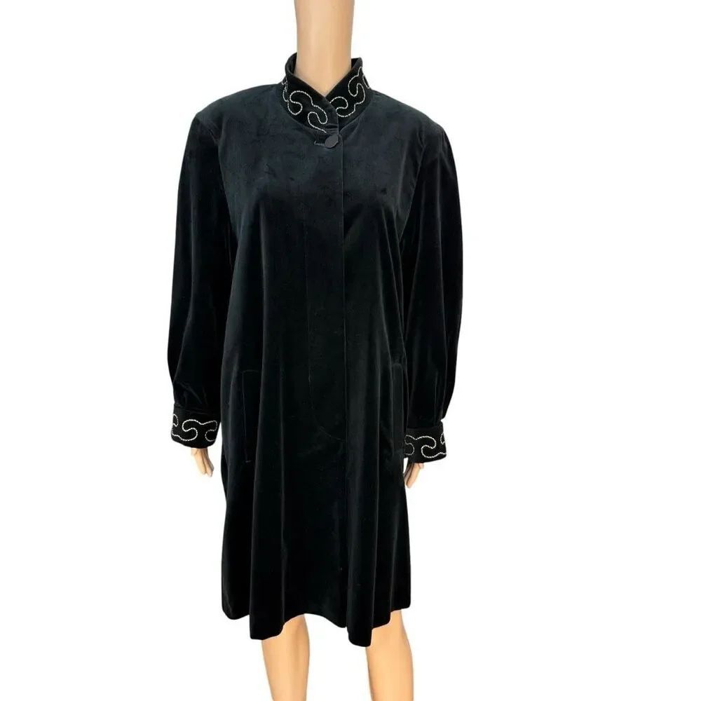F.S. Limited VTG Black Cotton Velvet Coat Jacket Embroidered Trim USA size 11/12